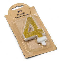 BOUGIE CHIFFRE 4 PAILLETTES OR 7.3CM AV