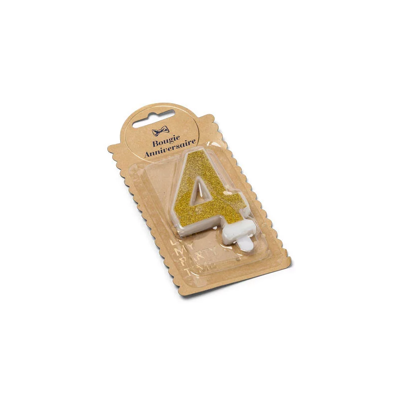 BOUGIE CHIFFRE 4 PAILLETTES OR 7.3CM AV