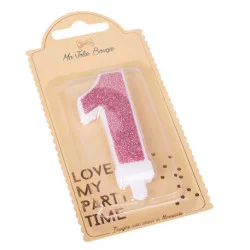 BOUGIE CHIFFRE 1 PAILLETTES ROSE GOLD 7
