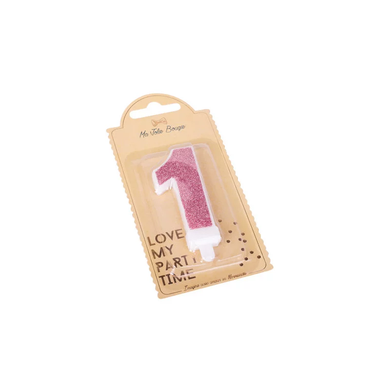 BOUGIE CHIFFRE 1 PAILLETTES ROSE GOLD 7