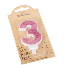 BOUGIE CHIFFRE 3 PAILLETTES ROSE GOLD 7