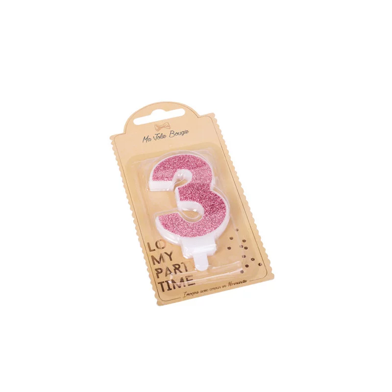 BOUGIE CHIFFRE 3 PAILLETTES ROSE GOLD 7