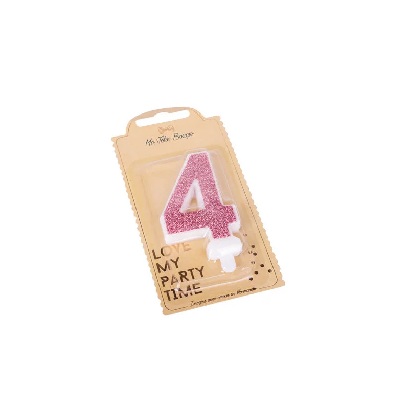 BOUGIE CHIFFRE 4 PAILLETTES ROSE GOLD 7