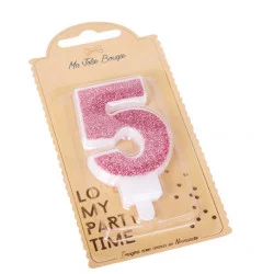 BOUGIE CHIFFRE 5 PAILLETTES ROSE GOLD 7
