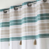 RIDEAU NATURALINE BLEU 140x240CM COTON UNI+TOP IMPRIME+POMPONS