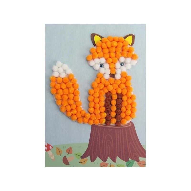 JE CREE MON TABLEAU EN POMPONS, RENARD ,
