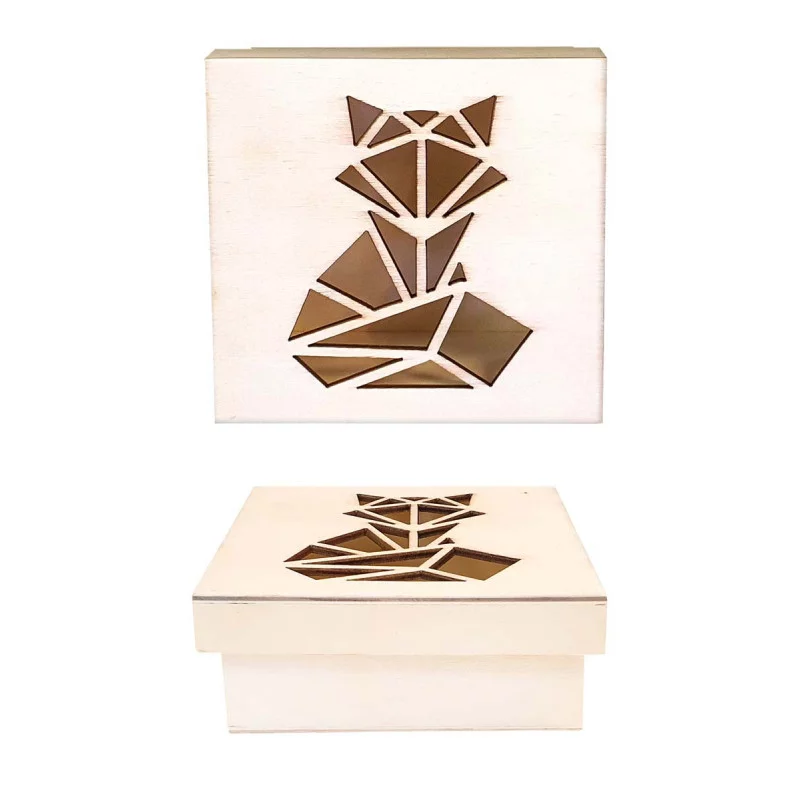 BOITE EN BOIS RENARD ORIGAMI LASER