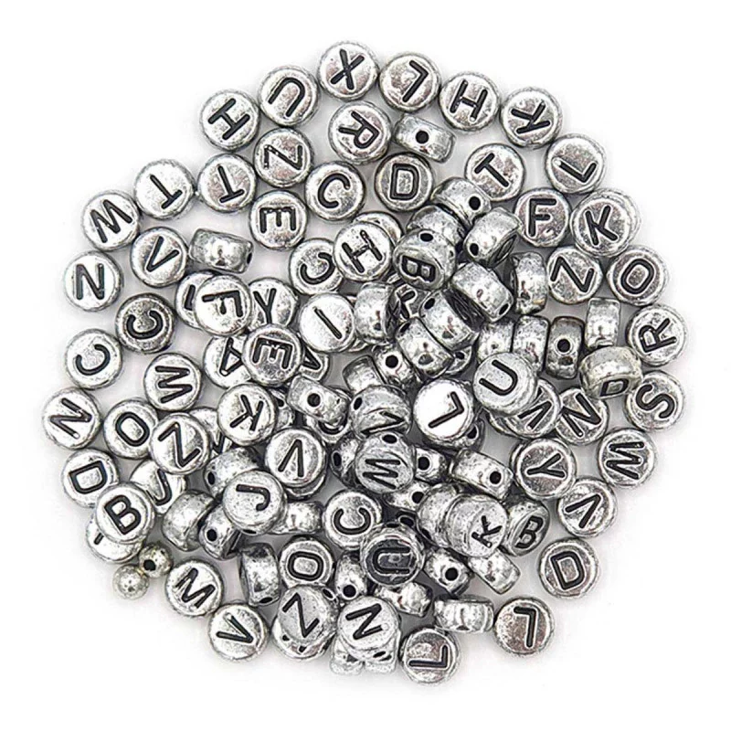 PERLES RONDES ALPHABET METAL ARGENT