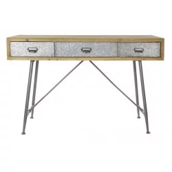 CONSOLE BRUCE EN SAPIN ET MÉTAL AVEC 3 TIROIRS 120X48,5X78cm