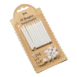 10 BOUGIES BLANCHES PAILLETEES 6cm