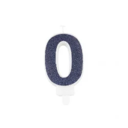 BOUGIE CHIFFRE 0 PAILLETTES MARINE