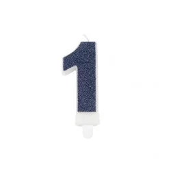 BOUGIE CHIFFRE 1 PAILLETTES MARINE