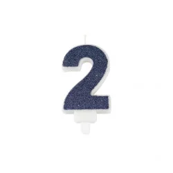 BOUGIE CHIFFRE 2 PAILLETTES MARINE