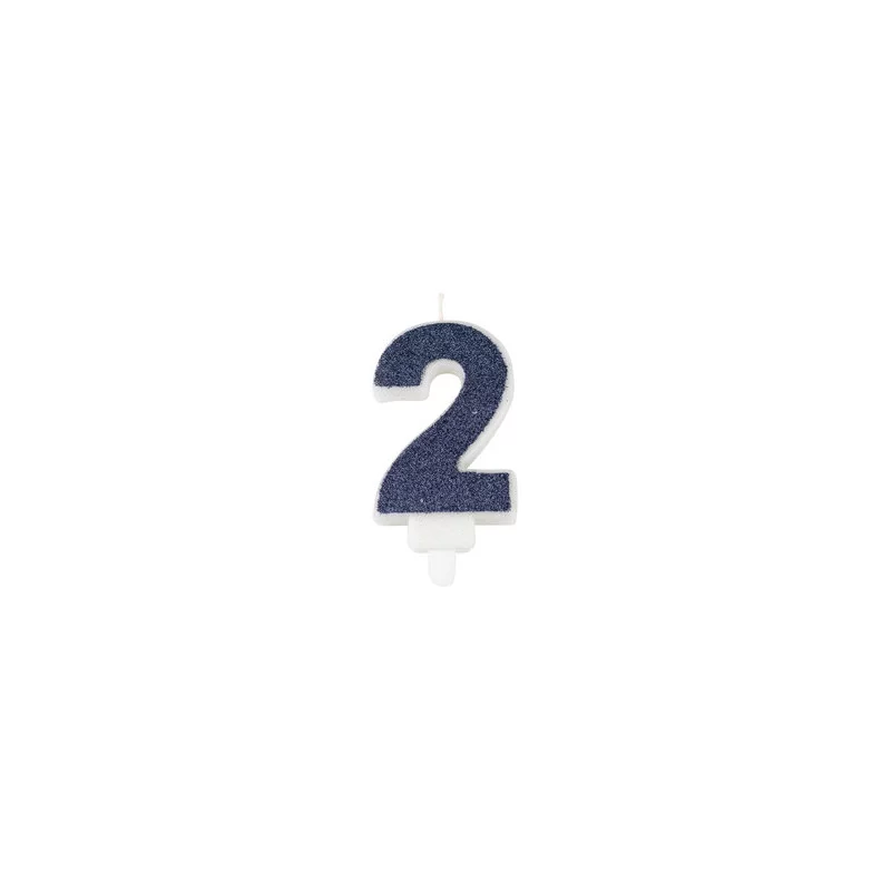 BOUGIE CHIFFRE 2 PAILLETTES MARINE