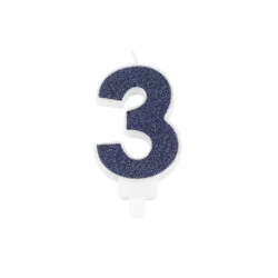 BOUGIE CHIFFRE 3 PAILLETTES MARINE