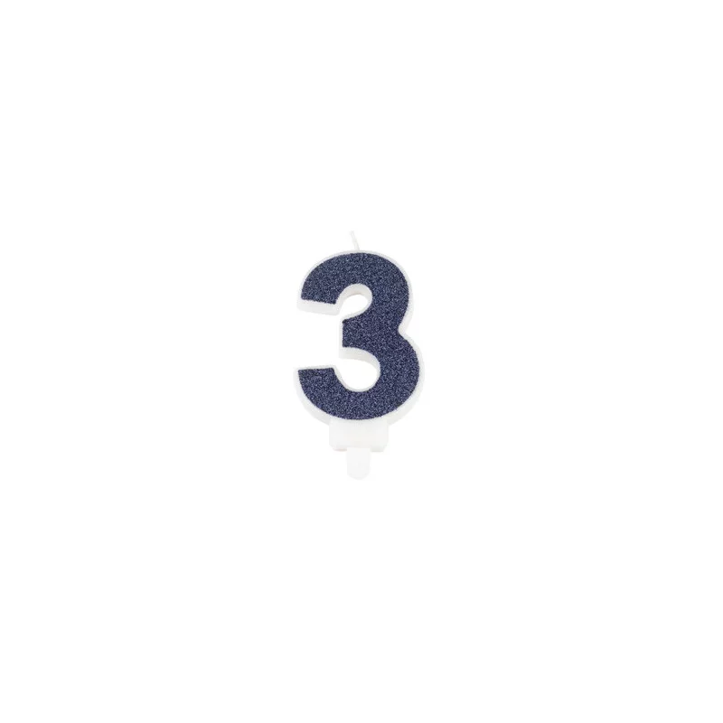 BOUGIE CHIFFRE 3 PAILLETTES MARINE