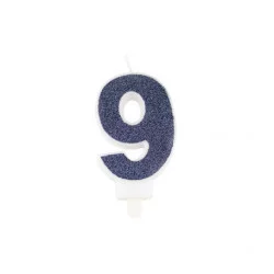 BOUGIE CHIFFRE 9 PAILLETTES MARINE