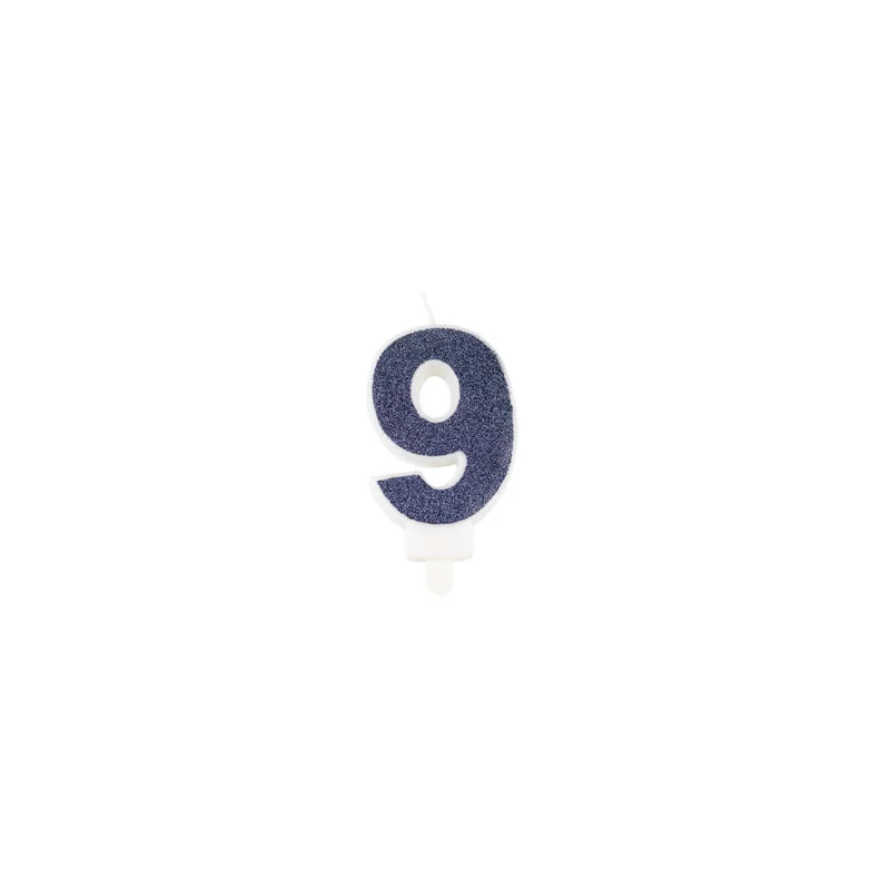 BOUGIE CHIFFRE 9 PAILLETTES MARINE