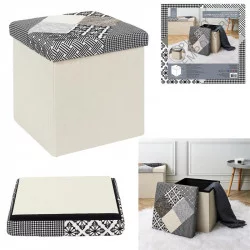 COFFRE POUF PLIABLE PATCHWORK GRIS