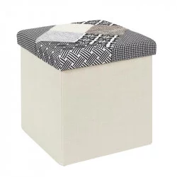 COFFRE POUF PLIABLE PATCHWORK GRIS