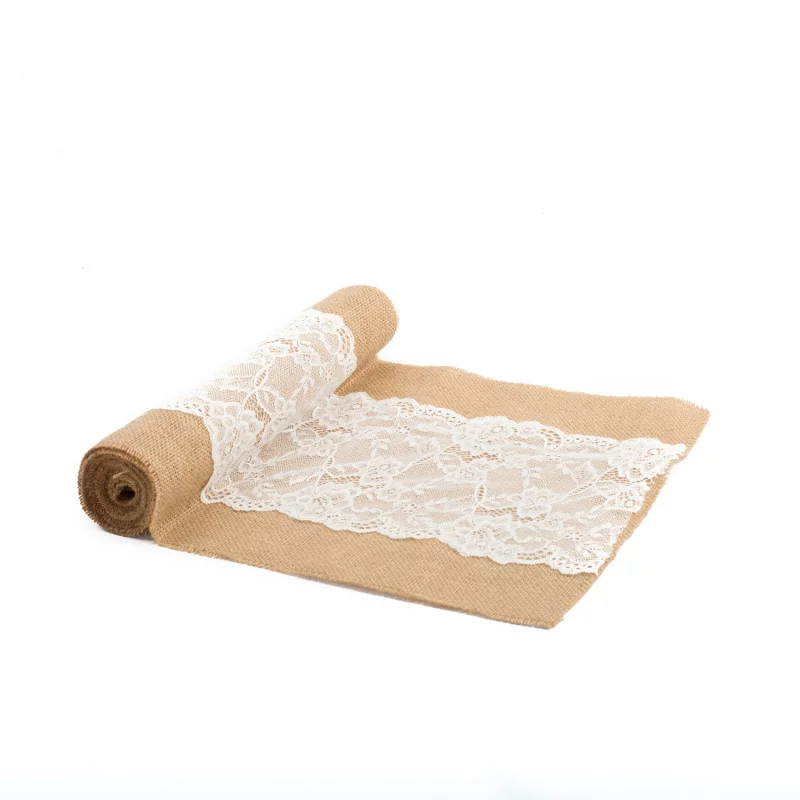 CHEMIN DE TABLE JUTE CENTRE EN DENTELLE