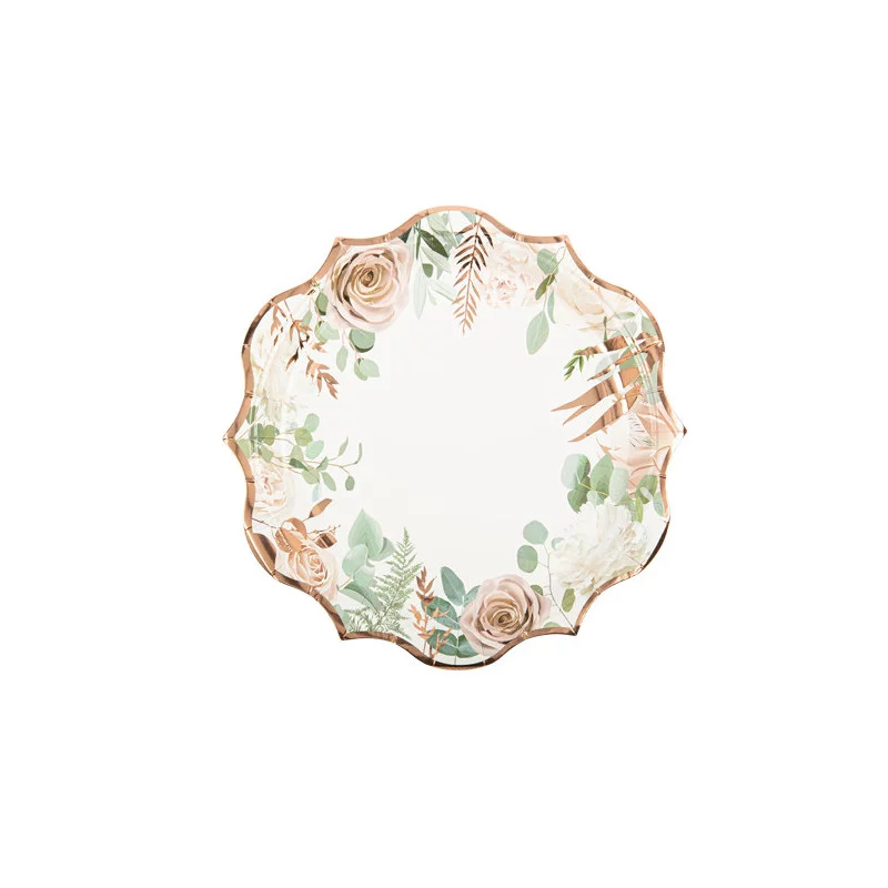 8 ASSIETTES PEONY BLANCHES, ROSES