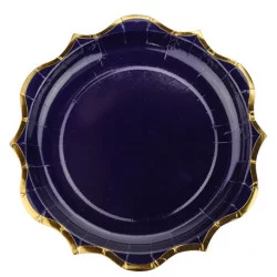 8 ASSIETTES BLEU MARINE ET LISERE OR