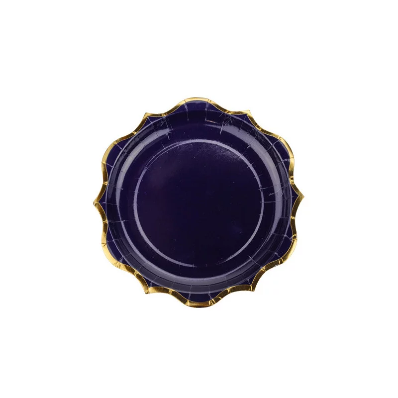 8 ASSIETTES BLEU MARINE ET LISERE OR