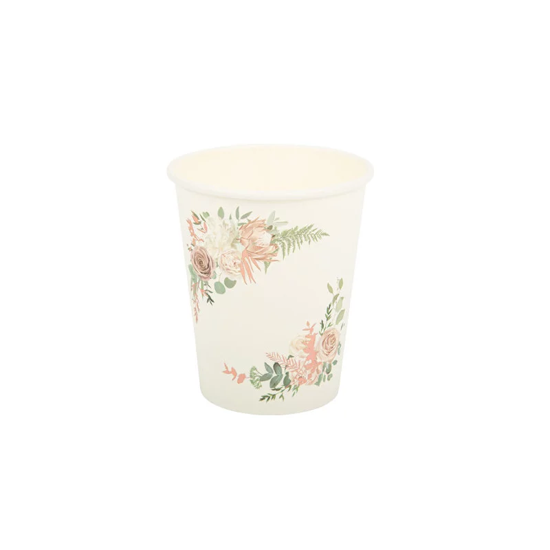 8 GOBELETS PEONY BLANCS, ROSES, VEGETAL