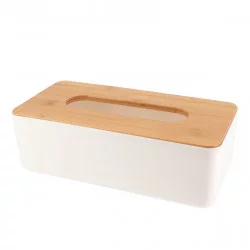 BOITE A MOUCHOIRS BLANC ET BAMBOU
