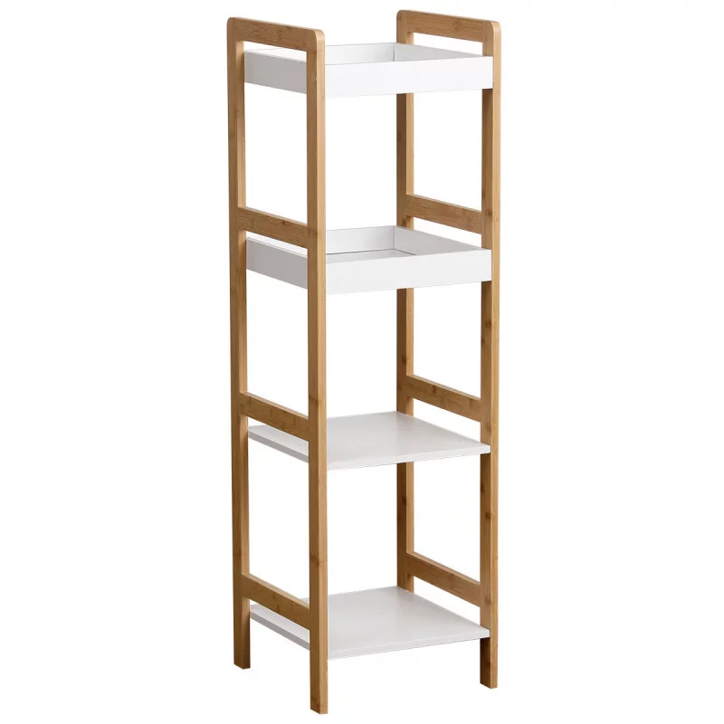 MEUBLE BAMBOU/BLANC 4 ETAGERES MDF