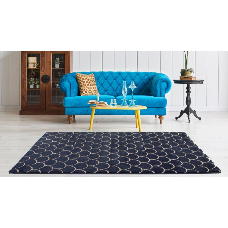 TAPIS YASMINE BLEU NUIT LUREX OR 150x200