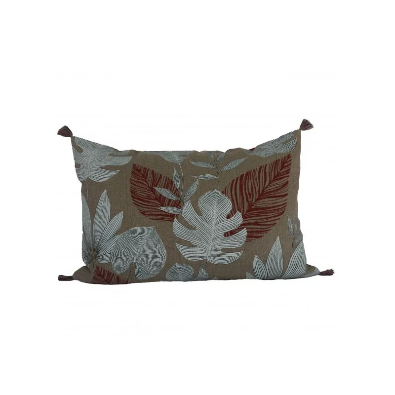 COUSSIN LEAVES CUIR 50X80 COTON ET LIN 3