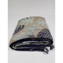 EDREDON LEAVES NAVY 75X200 COTON ET LIN
