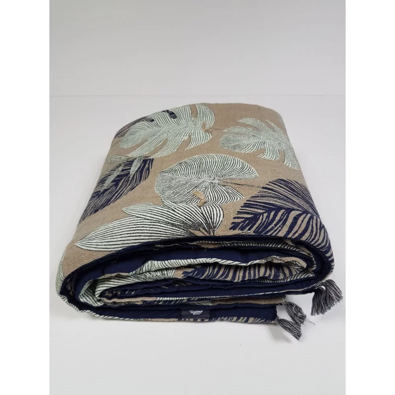 EDREDON LEAVES NAVY 75X200 COTON ET LIN