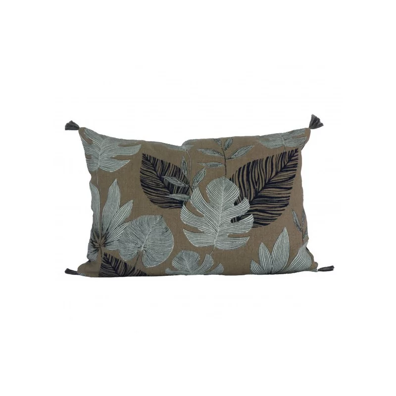 COUSSIN LEAVES NAVY 40X60 COTON ET LIN 3