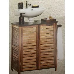ÉLÉMENT SOUS LAVABO ACACIA ET GRIS FONCÉ 2 PORTES 1 ÉTAGÈRE