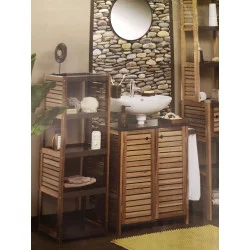 ÉLÉMENT SOUS LAVABO ACACIA ET GRIS FONCÉ 2 PORTES 1 ÉTAGÈRE