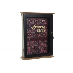 BOITE CLES FLORAL 22X6X30 MDF NOIR VITR