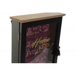 BOITE CLES FLORAL 22X6X30 MDF NOIR VITR