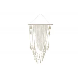 DÉCORATION SUSPENSION PERLES ET MACRAMÉ ÉCRU 102x150cm