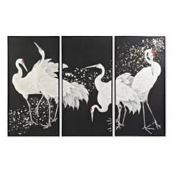 TRYPTIQUE CADRE TOILE HÉRONS 210X4X140cm