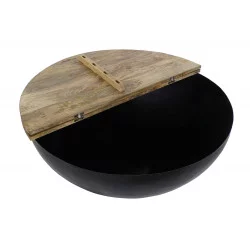 TABLE BASSE BOMBE METAL NOIR DESSUSPLATE
