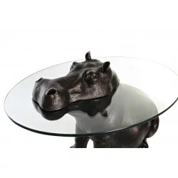 TABLE HIPPOPOTAME 65X50X45 RESINE VERRE