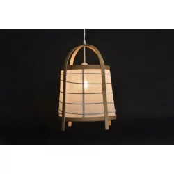 LAMPE BAMBOU ET LIN BLANC 32X32X45,5
