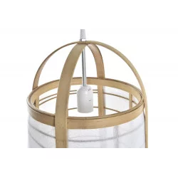 LAMPE BAMBOU ET LIN BLANC 32X32X45,5