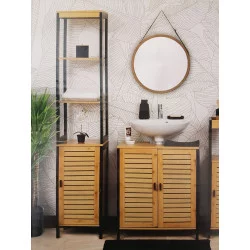 COLONNE SALLE DE BAIN CEBU NOIR ET BAMBOU 34x30x173cm