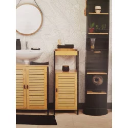 MEUBLE BAS SALLE DE BAIN CEBU NOIR ET BAMBOU 34x30x90cm
