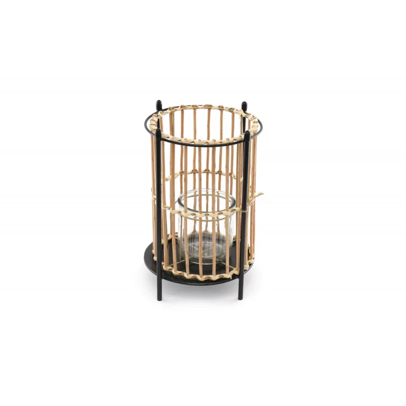 PHOTOPHORE BOUGEOIR EN RATTAN 19x30cm