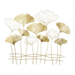 DÉCORATION MURALE GINKGOS MÉTAL FILAIRE DORÉE 101x1x85cm